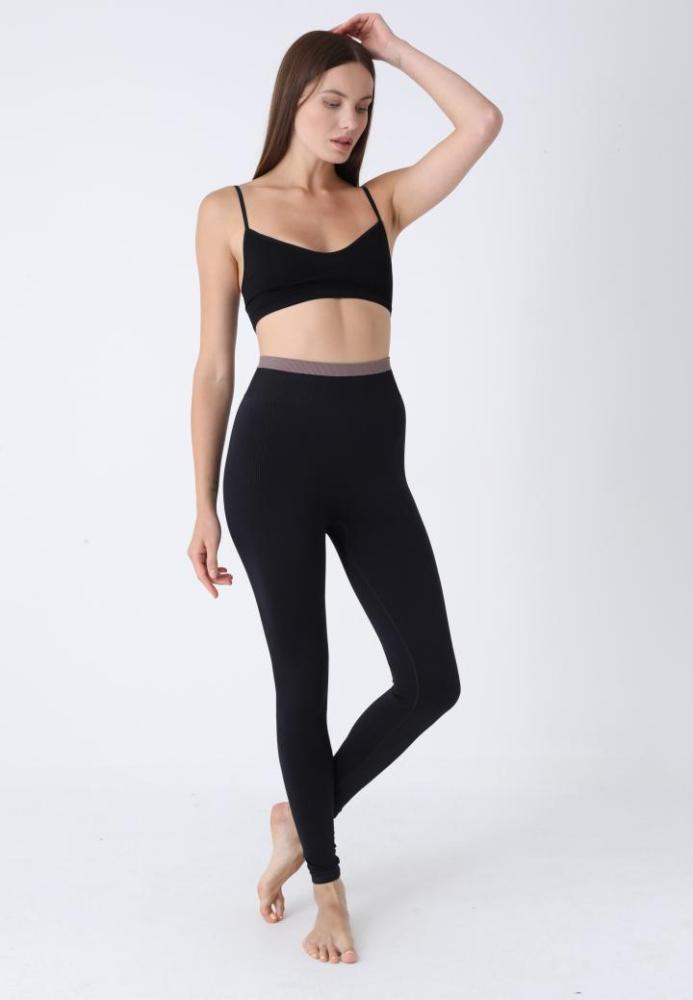 Colanți Sport Damă, Culoare Negri cu Banda Maro,Engros